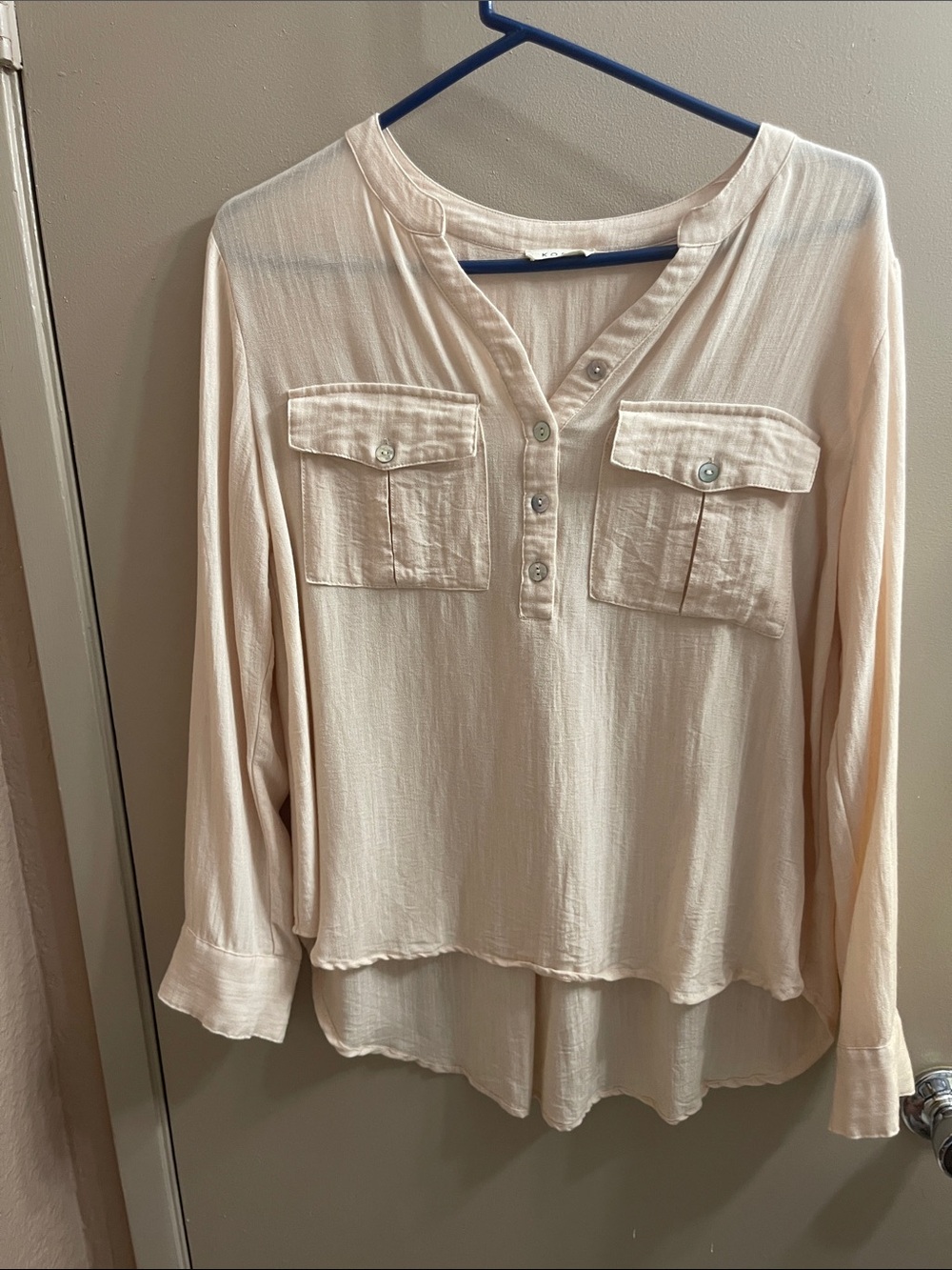 Kori Cream Long-Sleeve Button Henley with Chest Pockets